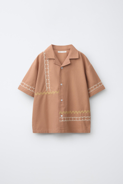 ZARA ПИЖАМА-РУБАШКА С ВЫШИВКОЙ, КОРИЧНЕВЫЙ