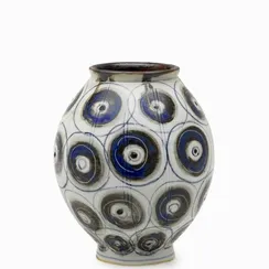 Ваза Spotted Wide высота 18 см, белый, коричневый, синий