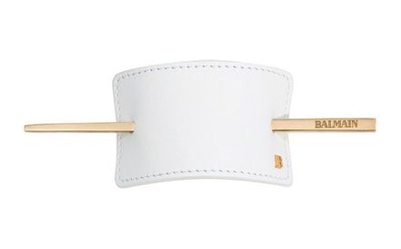 Balmain Заколка из белой кожи Hair Barrette Leather White