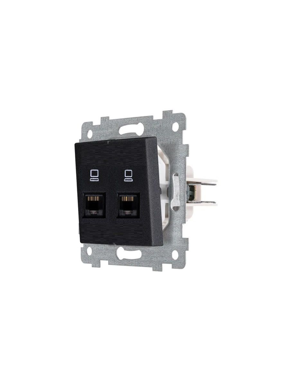 "Аксиома" Механизм розетки низковольтной ПК/ПК 2 гнезда скр.уст. РК2-466 антрацит