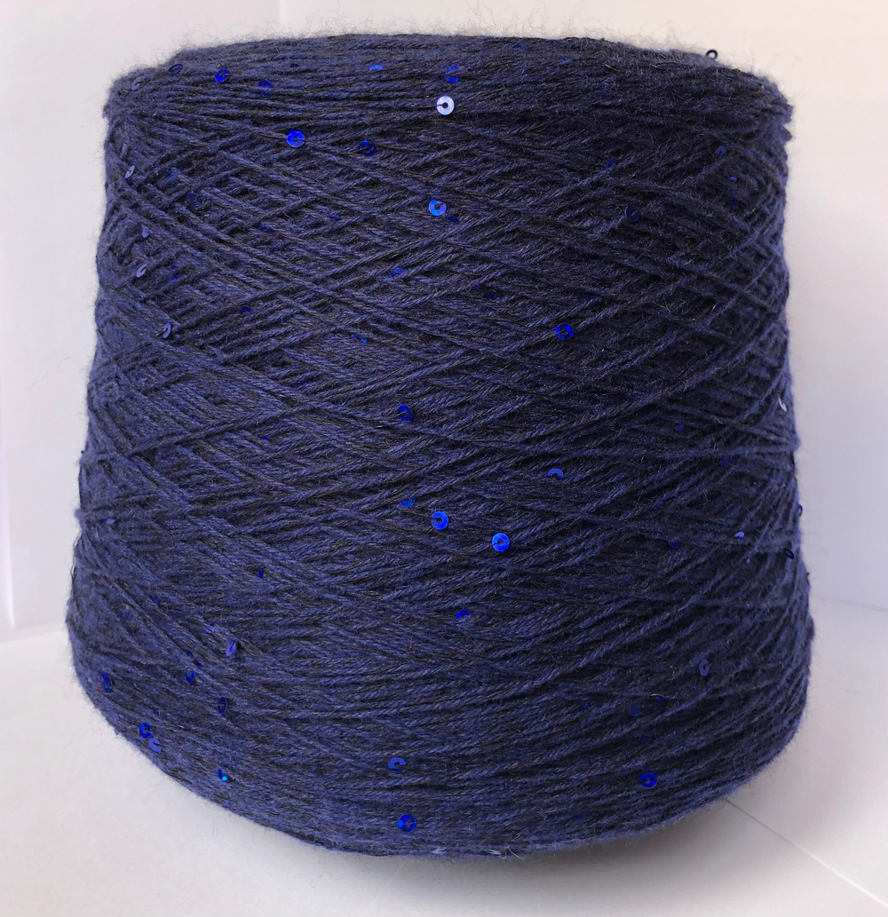 NEW Пряжа Кашемир ECO cashmere синий + пайетки