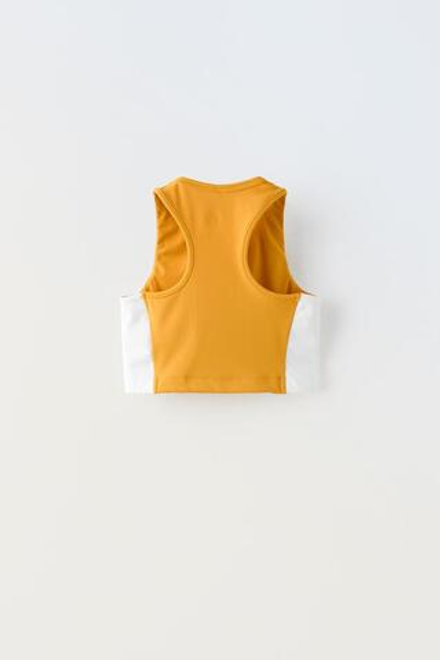 ZARA ТОП С ЦИФРОЙ И КОНТРАСТНЫМИ ДЕТАЛЯМИ, ГОРЧИЧНЫЙ