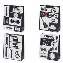 GAEM Пакет подарочный (бумага 210г/м2, блок микс12шт), L26 W10 H32 см, 4в.