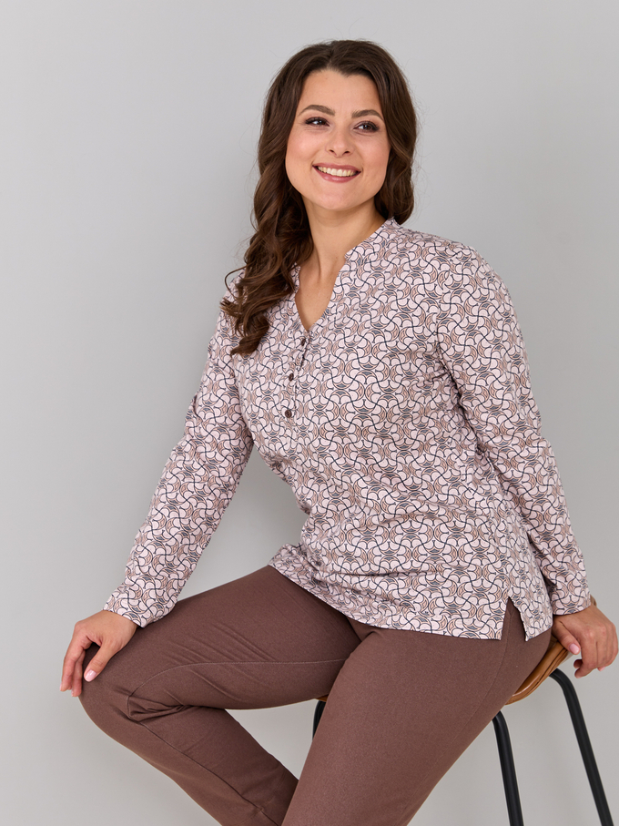 Блузка БЛ-22/бежевый-орнамент