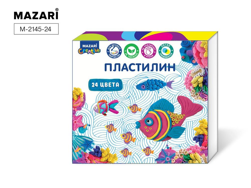 Пластилин 24цв. классический, 480г. со стеком (Mazari)