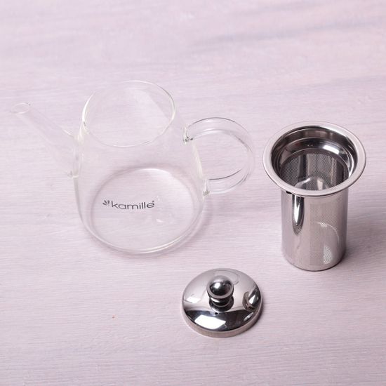 Заварник со съемным ситечком 600 мл (стекло, нержавеющая сталь) Kamille KM-1603