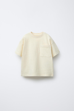 ZARA ФУТБОЛКА GARMENT DYE С КАРМАНОМ, ЭКРЮ