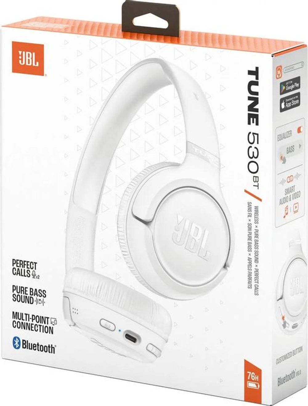 Наушники JBL Tune 530BT, Bluetooth, накладные, белый [jblt530btwht]
