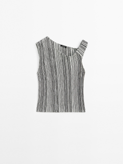 Massimo Dutti Вязаный топ с полосатым узором, черный