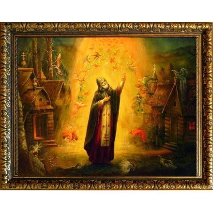 Чудо о птицах преподобного Сергия Радонежского. Икона на холсте.