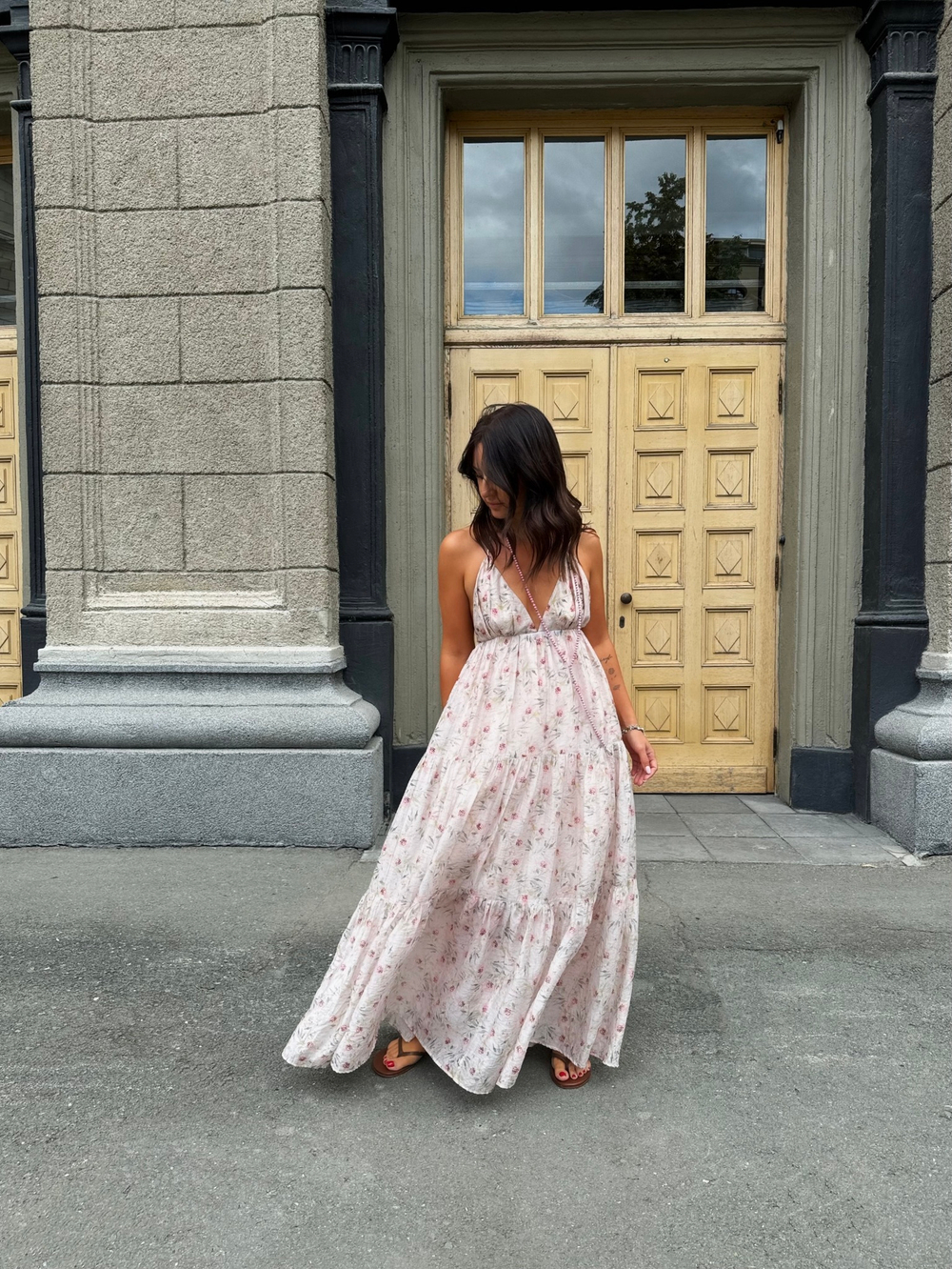 Сарафан вуаль в бежевый цветок