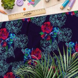 Ткань оксфорд 210 красно-синие с паутинкой цветов