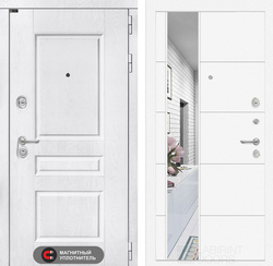 Входная металлическая дверь VERSAL (Версаль) Альберо браш серебро с зеркалом / 19 Белый софт