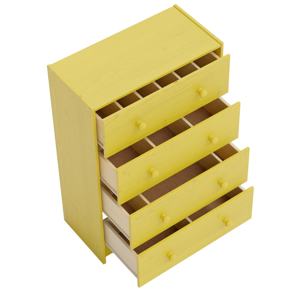 Желтый деревянный комод Раст с 4 ящиками для хранения вещей и игрушек с органайзерами, из массива сосны