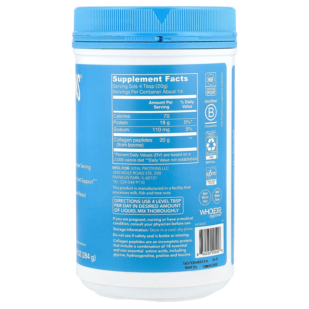Vital Proteins, пептиды коллагена, без добавок, 284 г (10 унций)