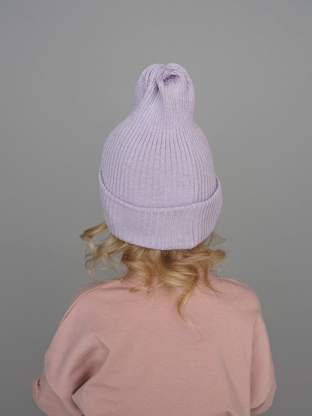 Шапка вязаная-резинка хлопковая КЭП(Лаванда)