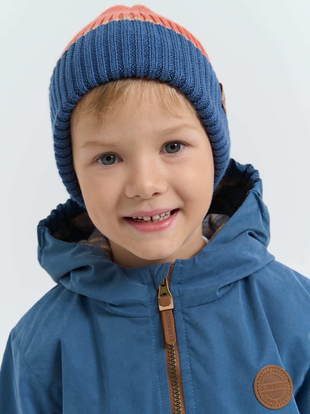 Шапка тыква из смесовой шерсти однослойная Колор блок "Деним"