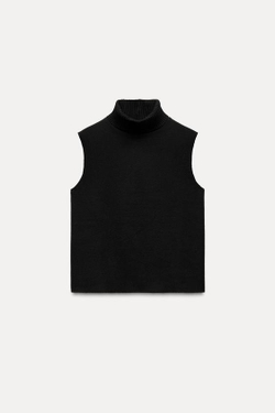 ZARA ТОП ИЗ МЯГКОЙ ТКАНИ С ВЫСОКИМ ВОРОТНИКОМ, ЧЕРНЫЙ