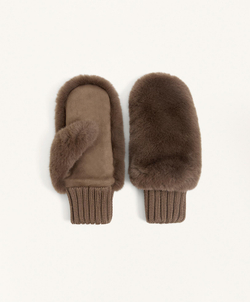 Oysho Варежки из искусственного меха с эластичными манжетами, коричневый