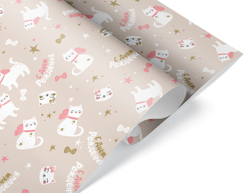 Упаковочная бумага «Кошечка с бантом» 0,7×1 м, 80 г/м²