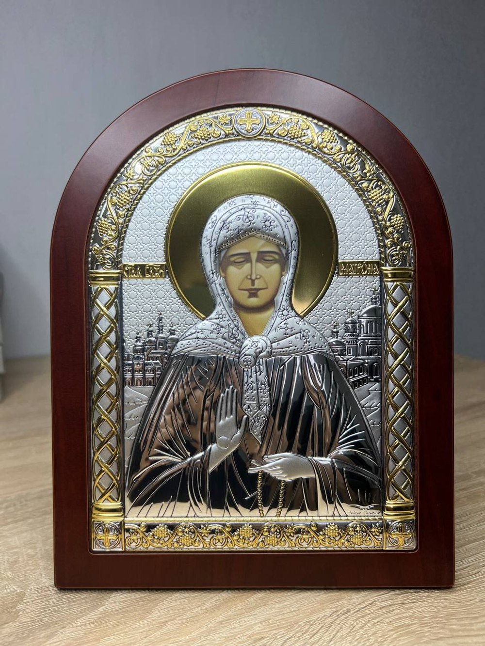 Матрона, икона арочная, красное дерево 175х225