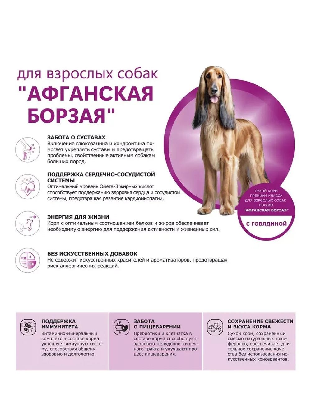 Сухой корм для собак породы Афганская борзая, говядина, 12кг