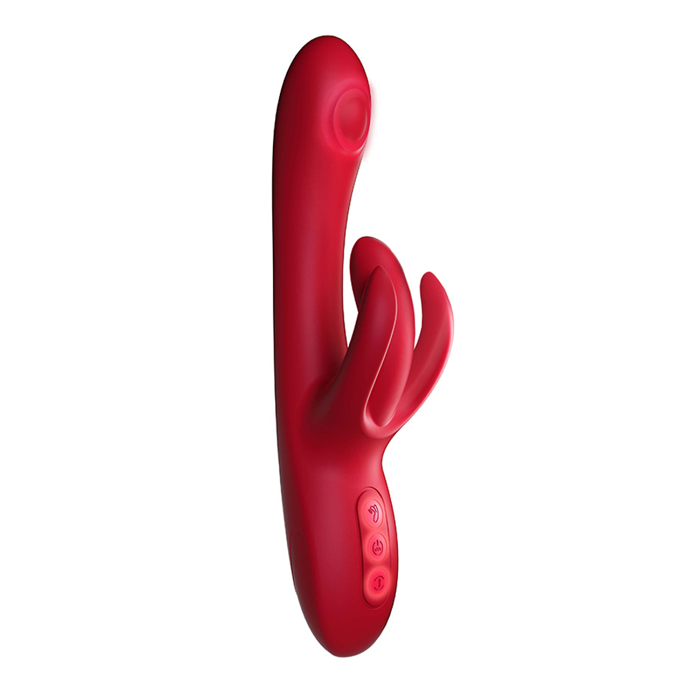 Красный вибратор-кролик 25см с тремя лепестками Amovibe Trio Bliss G-spot Tapping Vibrator with Clit Massaging & Vibration