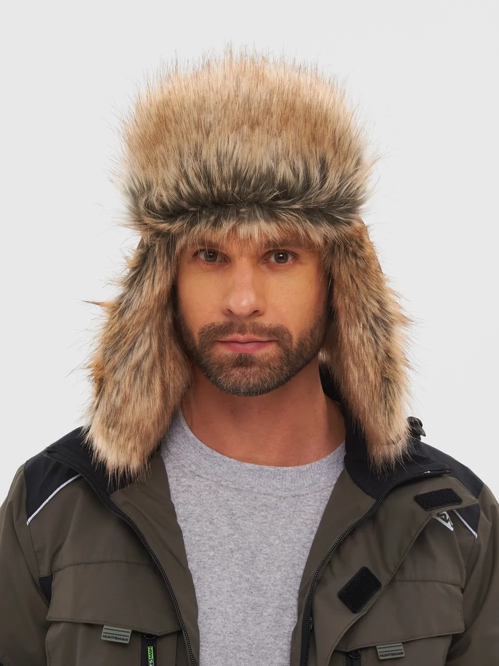 Шапка ушанка с маской Huntsman Евро Енот (Taslan, Коричневый)