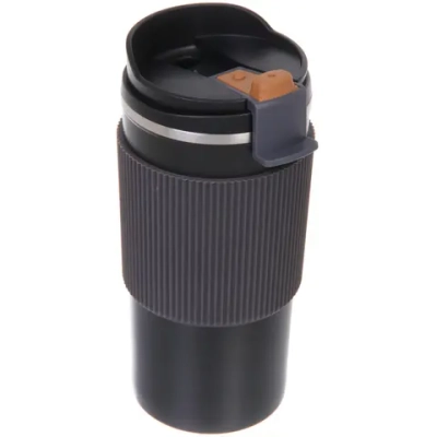 Термокружка 450мл «Стиль» с силиконовой вставкой, цвет черный