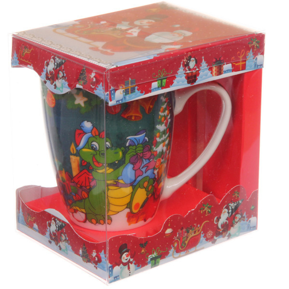 Кружка керамическая 370мл «Веселый Дракоша» с ложкой в подарочной коробке