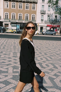 ZARA ТОП С КОНТРАСТНОЙ ОТДЕЛКОЙ, ЧЕРНЫЙ