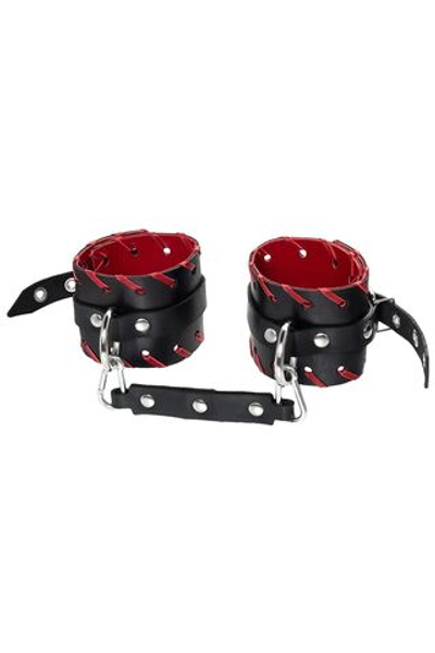 Черно-красные оковы из натуральной кожи (Цвет: черный с красным)
