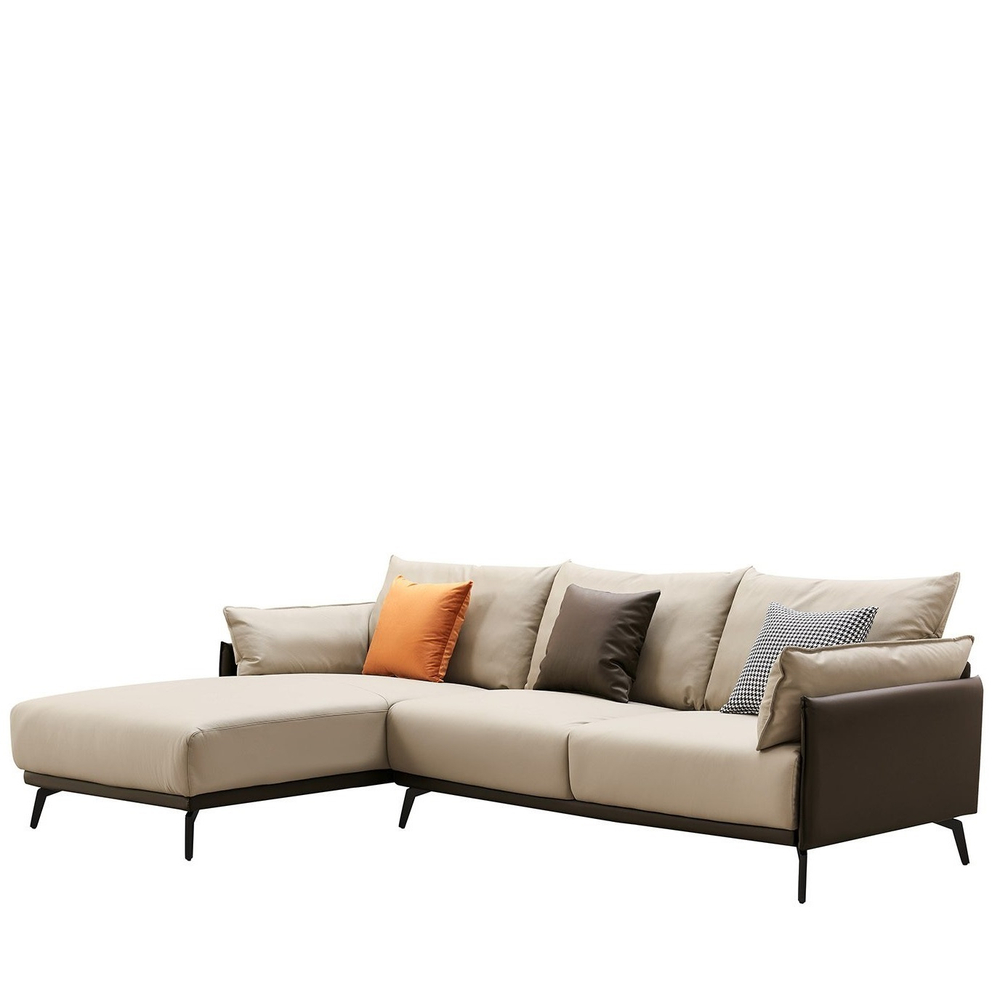 Диван ELEGANTE NAPPA SF015 угловой (3-х местный левый угол) бежевый/коричневый