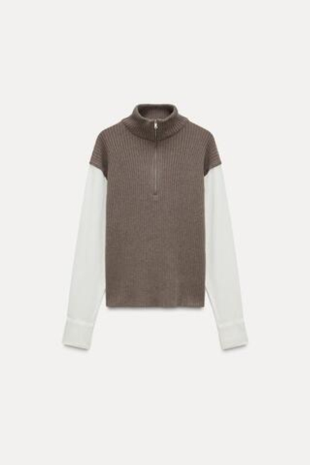 ZARA КОМБИНИРОВАННАЯ ФУТБОЛКА, СЕРО-КОРИЧНЕВЫЙ