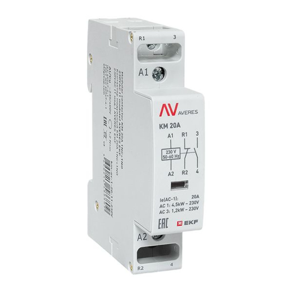 Контактор модульный КМ 20А 1NO+1NC 230В АС (1 мод.) AVERES EKF