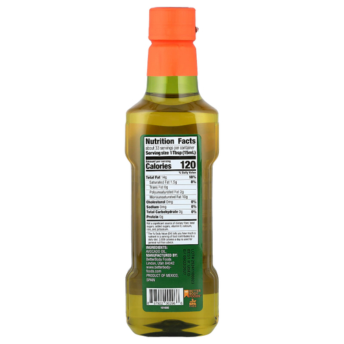 BetterBody Foods, рафинированное масло авокадо, 500 мл (16,9 жидк. унции)