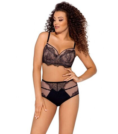 Кружевной бюстгальтер пуш-ап с широким поясом (Размер: 60D) (Цвет: черный)