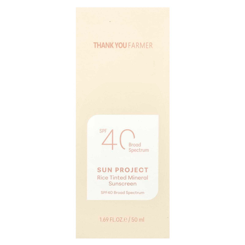 Thank You Farmer, Sun Project, минеральное солнцезащитное средство с рисовым оттенком, SPF40, 50 мл (1,69 жидк. Унции)