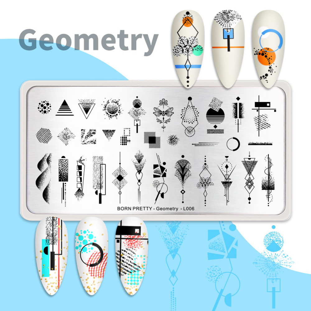 Born Pretty, Пластина для стемпинга 12*6 см 52345 BP-L006 Geometry, 1 шт