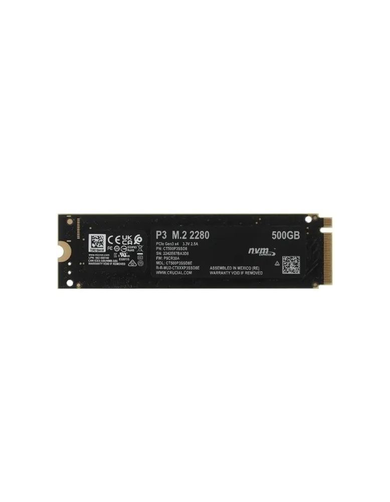 SSD M.2 Crucial 500Gb P3 &amp;lt;CT500P3SSD8&amp;gt; (PCI-E 3.0 x4, up to 3500/1900MBs, 3D NAND, NVMe, 110TBW, 22х80mm)