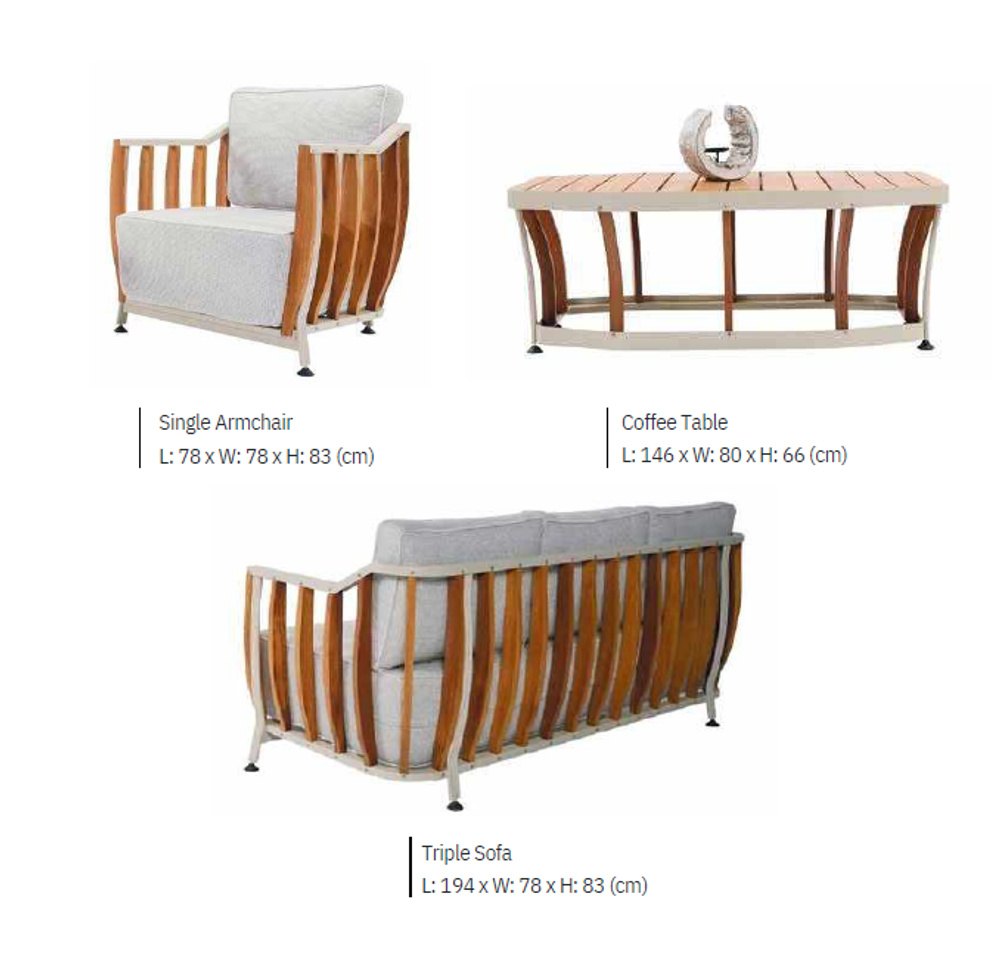 Комплект Storm Seating Set. Диван + 2 Кресла + Стол. Алюминий, ироко. Поставка 45 дней.