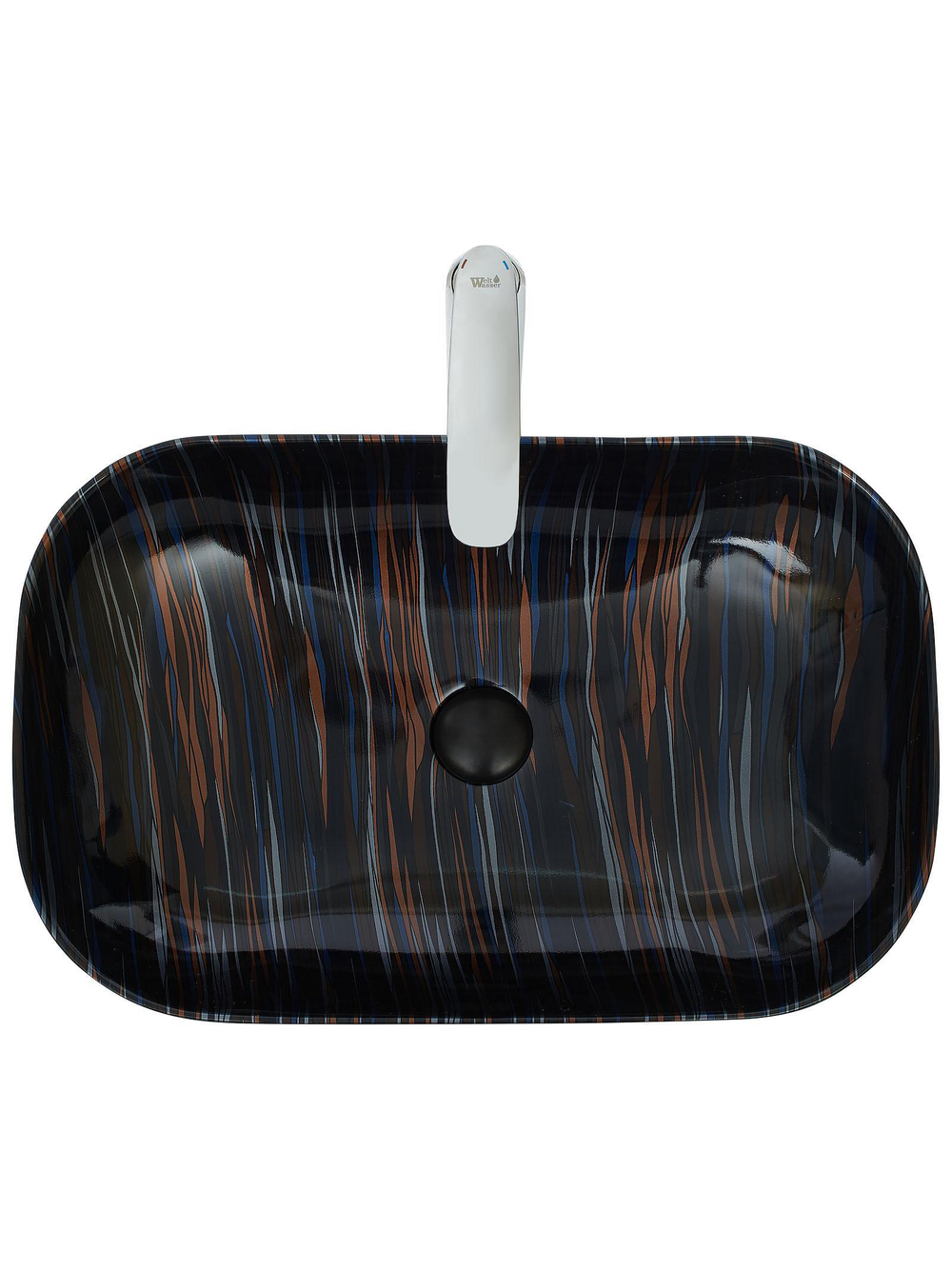 Раковина накладная (мрамор черная с синим и оранжевым)  WeltWasser WW  ELBACH 2143P K501 610х400х145