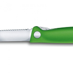 Нож для очистки овощей, лезвие 11 см, серрейторная заточка, зеленый, Victorinox