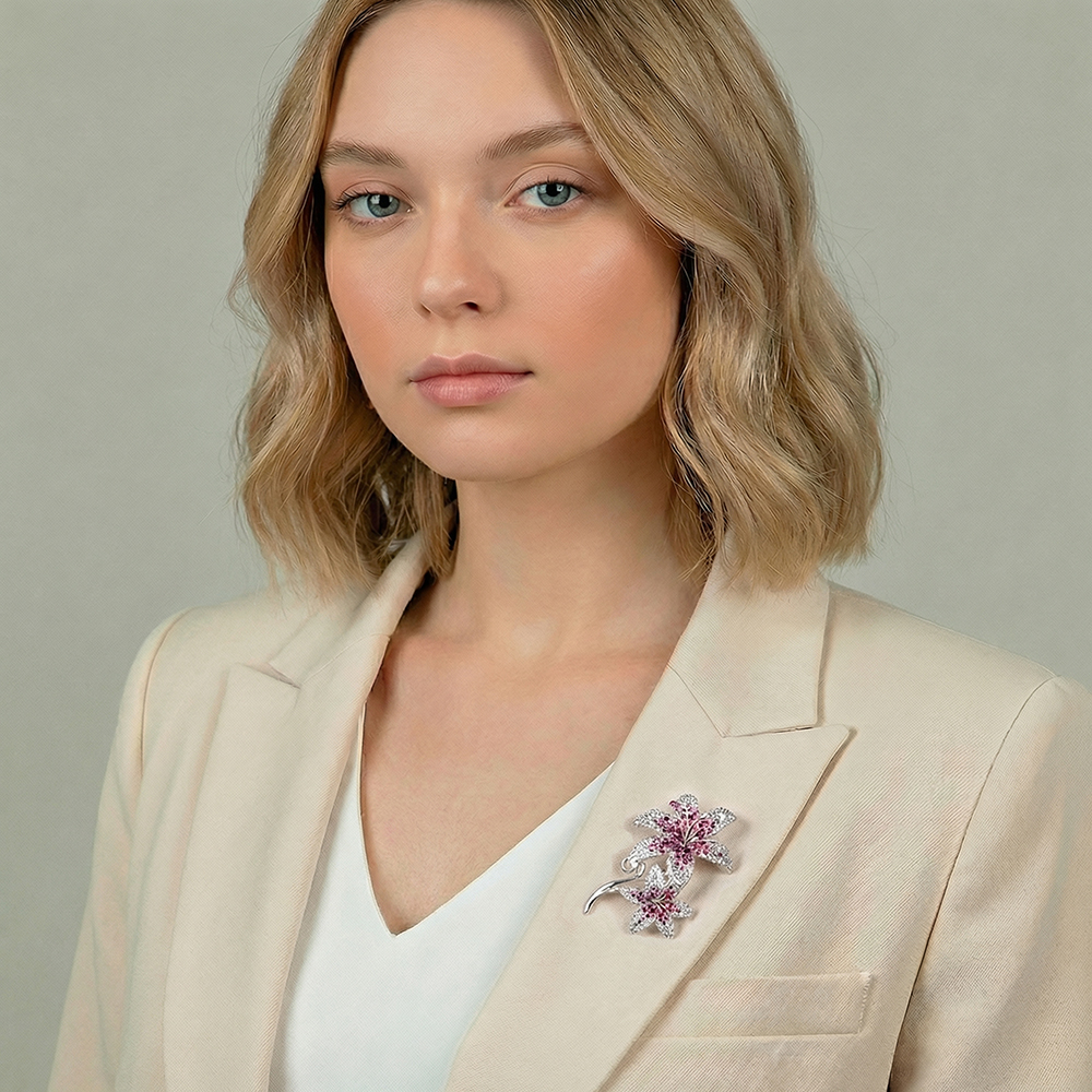 Брошь Fiore Luna ДУЭТ Zircon XR08553P V/S
