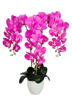 Искусственные орхидеи малиновые 3 ветки в кашпо