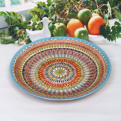 Ляган плоский 42см синий Риштанская Керамика