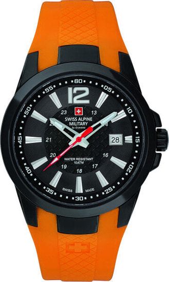 С ремешком Мужские наручные часы с оранжевым силиконовым ремешком Swiss Alpine Military 7058.1839 mens watch 43mm 10ATM