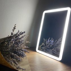 TLD-591 Brown-LED-80Lm-6000K-Dimmer-T+M Настольный светильник зеркало. 4W. Встроенный аккумулятор 3.7V-600mAh. Сенсорный выключатель. Диммер. Часы. Термометр. Коричневый. ТМ Uniel