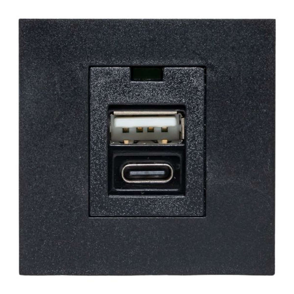 Розетка USB A+C, 2.1А, 2 гнезда, без индикатора, черная, матовая EKF