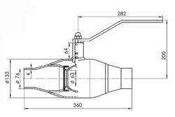 Кран шаровый Temper Ду65 Ру25 полнопроходной тип 292 приварной, ст. 20, L=360 мм